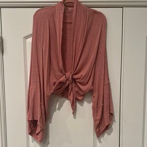 Free people Pink Tie-Front kimono Cardigan top M gauze bell sleeve